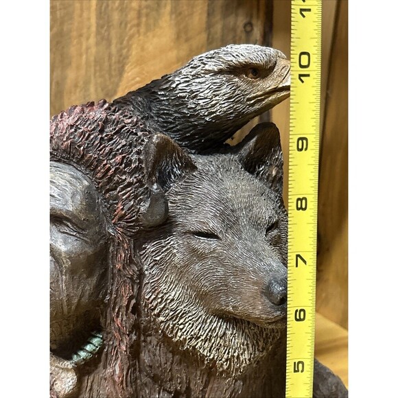 Eagle Indian Wolf Statue Resin on Wood Base Native American Intricate Details - Picture 8 of 9
